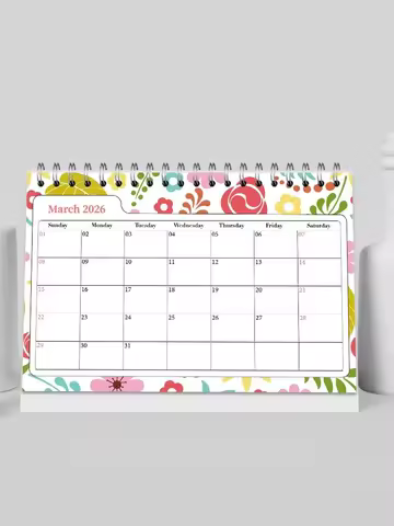 1pc, 2026 Calendar, Floral Desktop Calendar,12-Month Monthly Planner Desk Calendar,Wall Calendar, Bi