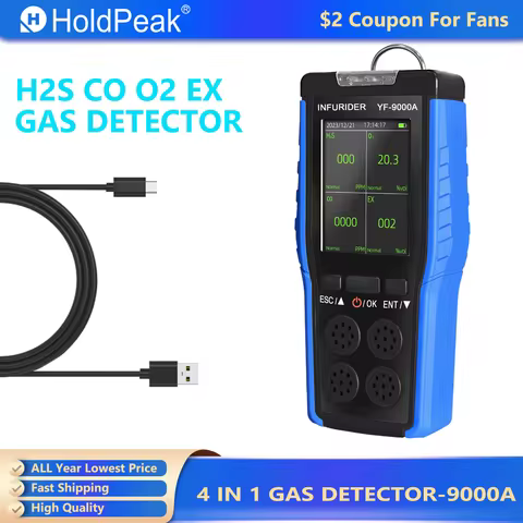 HOLDPEAK Handheld Gas Detector, O2 EX H2S CO Gas Analyzer, Air Quality Monitor Industrial Safety, Fo