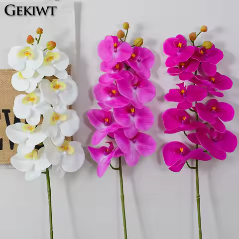 Latex 9-Heads Artificial Butterfly Orchid Flowers Fake Phalaenopsis Silicon PU Touch Wedding Home De