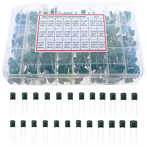 100V-630V Polyester Film Capacitor Assorted kit 2A221 3A471 2A681 2A102 2A222 2A392 2A472 2A682 2A10