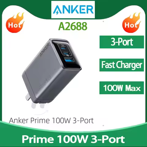Hot Sale Anker Prime Charger 100W A2688 USB C Charger 3-Port GaN USB Charger Block Laptops and Phone