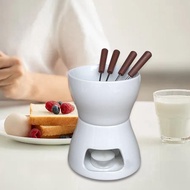 Chocolate Fondue Pot Tea Light Porcelain Melting Pot Butter Warmer Tapas Cheese Fondue Pot with 4 Color Forks Ceramic Hot Pot Chocolate Fondue Mug Chocolate Fondue Pot Cheese Tapa