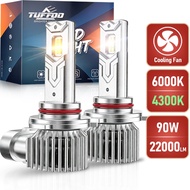 TUFFOO 1Pair 9005 9006 9012 LED Headlight Bulb HB3 HB4 HIR2 6000K White 4300K Warm Yellow White T4S