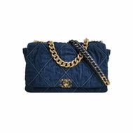 Chanel 19 Bag Maxi 牛皮牛仔布菱格絎縫穿皮雙扣單肩包