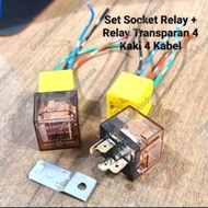 4-pin Relay Socket Set + 4-pin transparent relay 4 cables Horn relay cable