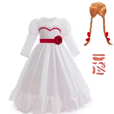 Halloween Children Annabelle White Dress Horror Conjuring Kids Last Rite Cosplay Costume Children Lo