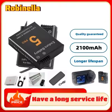 Battery for DJI Osmo Action 5 Pro Camera Battery Fast Charger 2100mah Battery for Osmo Action 3 4 5 