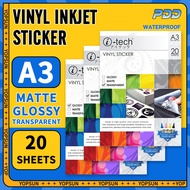 Waterproof A3 Vinyl Sticker Matte / Glossy / Transparent 20Sheets/Pack Itech Brand High Quality