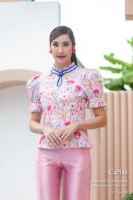 เสื้อคอจีน เสื้อผ้าผู้หญิง Carisa เสื้อคอจีน แขนตุ๊กตา ผ้า Satin silk ทรงสวย เนื้อผ้านุ่มใส่สบาย มีซิปหลัง ซับในเนื้อนิ่ม [4183]