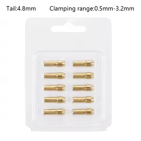 10-piece copper chuck, 4.8mm tail size, chuck sizes ranging from 0.5mm to 3.2mm to meet the needs of