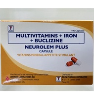 NEUROLEM PLUS (Multivitamins B Complex + Iron + Buclizine) 100 Capsules