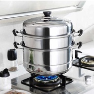 Stainless steel steamer three-layer double 2-layer thickened steamer soup pot large steamer induction cooker 26-32 cm