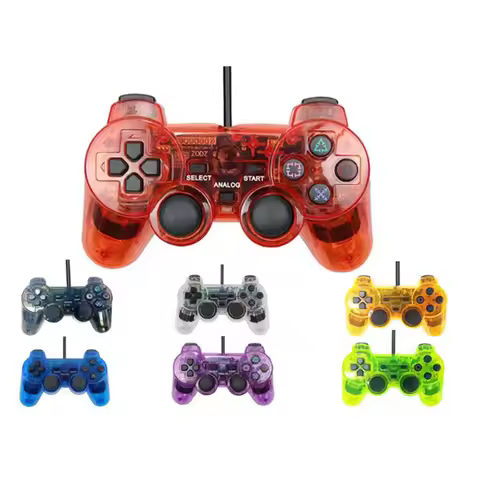 For Sony PS2 wired game controller with dual vibration transparent color snowflake button PS2 game c