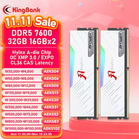 KingBank Memoria Ram RGB DDR5 16GB 7600MHz MPOWER XMP 3.0 16GBx2pcs UDIMM Desktop UDIMMRAM PC Comput
