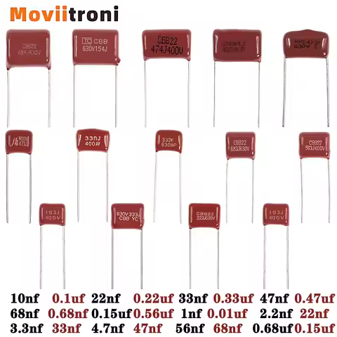 20pcs CBB Capacitors Metallized Polypropylene Film Capacitor 0.01uf 0.22uf 0.33uf 0.47uf 0.68uf 1nf 