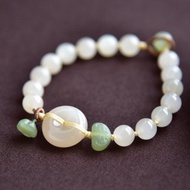 【扣平安】天然和田玉青海料藕粉平安扣圓珠寓意手串