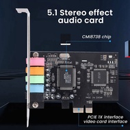 PCIe Sound Card 5.1, PCI Express Surround Card 3D Stereo Audio with High Sound Performance PC Sound Card CMI8738 Chip