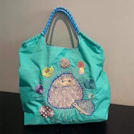 Japanese Homemade Ball Chain Eco-Friendly Shopping Bag Nylon Embroidered Hand Canvas Bag Nylon Shopp