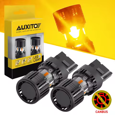 AUXITO 2Pcs WY21W LED Canbus Amber Yellow W21W 7440 7444NA T20 LED Turn Signal Light With Fan Indica