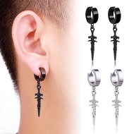 Stainless Steel Sword Cross Pendant Earring/Personality Black Silver Color Couple Earrings/Men Women