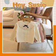 Lace Collar Wool Cardigan with Cream/Pink Bow for Girls Size 9-20kg Hey Susie A991
