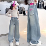 HYS Jeans Childrens Pants Baby Girl Pants New Denim Wide Leg Pants Childrens Straight Pants Spring A