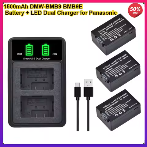 1500mAh DMW-BMB9 BMB9E BMB9PP Battery + LED Dual Charger for Panasonic Lumix DC-FZ80 FZ40K FZ45K FZ4