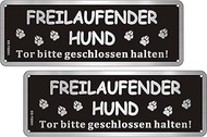 Freilaufender Hund Sign, Brushed Aluminium, 25 x 9 cm, 1 Piece Tor Bitte Geschlossen Halten Metal Si
