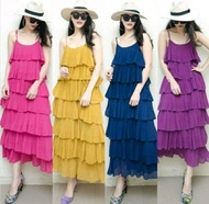 ชุดเดรสขนมชั้น ชุดเดรสสายเดี่ยวผ้าชีฟอง Maxidress ชุดออกงาน ชุดใส่เที่ยวทะเล ชุดเดรสเดินหาด ชุดเดรสส
