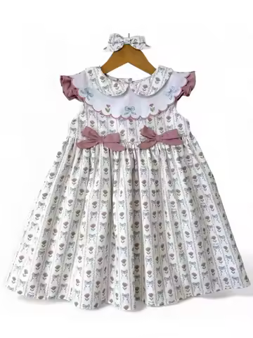 0-12Y Baby Girl Summer Embroidery Vintage Princess White Print Dress for Birthday Photography Holida
