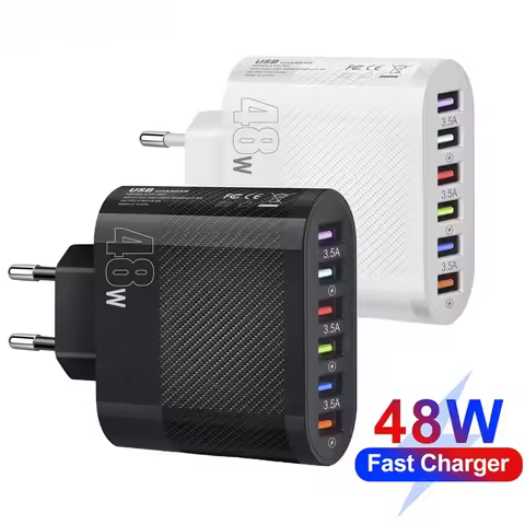 Multi Port 48W USB Charger Fast Charging Phone Charger Adapter For iPhone Samsung Xiaomi Huawei QC3.