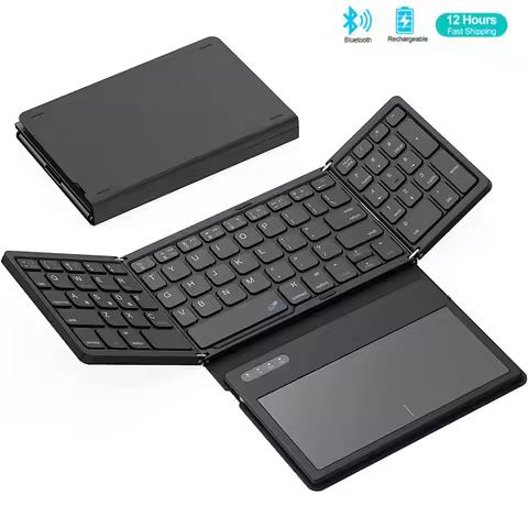 Bluetooth Foldable Keyboard With Touchpad Rechargeable Folding Keyboard with Large Touchpad Tri-Fold