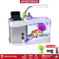 ☞Creative USB MINI LED AQUARIUM FISH TANK STATIONERY CLOCK Decorative Table Decoration With Water Pump✍