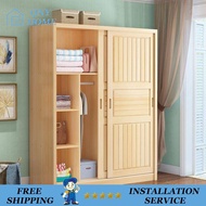 All Solid Wood Pine Sliding Door Wardrobe 1.2/1.4/1.6/1.8m Two Doors Log Cabinet (QNY)