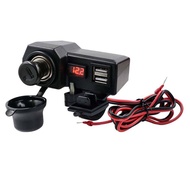 Waterproof 12V Motorcycle Dual USB Charger With LED Voltmeter Lighter ON OFF Switch for Cellphones Mobile Tablets GPS