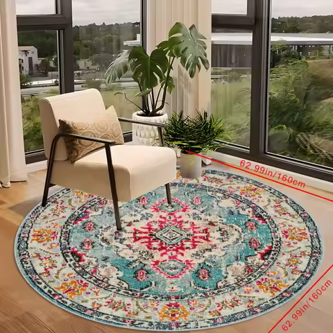 VIKAMA New Chinese-Style Round Rug Stain-Resistant & Non-Slip Study & Office Floor Mat Balcony & Lau