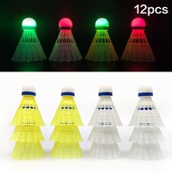 12Pcs LED Badminton Ball Glowing Light Up Nylon Badminton Shuttlecocks Colorful Lighting Balls Night Sports