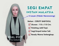 Jilbab Segi Empat Instan Malaysia Melayu Malay Ikat Tali Ceruty BabyDoll Premium Segiempat Segi Tiga