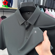 เสื้อโปโลผ้าไหมฝ้ายปะการังแขนสั้น Montagut สำหรับผู้ชาย ฤดูร้อน เสื้อยืดลำลอง ไซส์ใหญ่ ผ้าไหมน้ำแข็ง