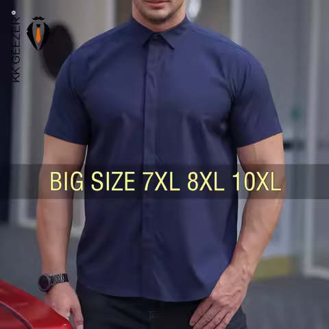 Men Shirt White Short Sleeve Oversize 6XL 7XL 8XL 10XL 12XL Plus Size Formal 2025 Summer Fashion Bla