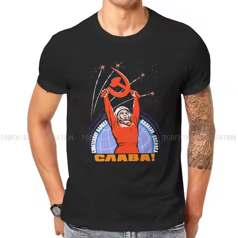 Russian USSR CCCP 100% Cotton TShirts Soviet Propaganda Yuri Gagarin Print Homme T Shirt Funny Tops 