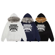 2025 New American Retro Fur Collar Hooded Jacket for Women in Autumn and Winter Y2k Top