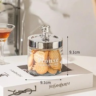 1pc Bear Glass Storage Jars with Plastic Lid for Storing Cookies Candies Nuts Cotton Swabs and Denta