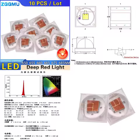 10PCS 3W 650nm 655nm 660nm 670nm 680nm Deep Red SMD3535 LED Chip for Plant Growth Light High Power C