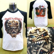 Vintage Reprint Sleeve 3q Three Tribes Absorb Print Iron Maiden Texas 1988 Band T-shirt