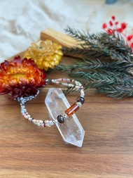 石榴石 波羅的海 琥珀 玻璃米珠x天然石 珠珠手鏈