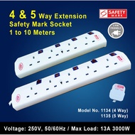 4 and 5 Way Extension Safety Mark Socket (1 to 10 Meter)