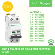 MCB SCHNEIDER iC60H 10kA 2 PHASE 2P 1A 2A 4A 6A 10A 16A 20A 25A 32A 40A 50A 63A A9F84201 A9F84202 A9