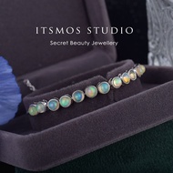 ITSMOS Natural Blue Green Opal Silver Bracelet s925 Sterling Silver Pendant Round Bangle Classic Jewelry for Women Special Gift