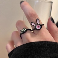 Funny Temperament Cute Black Cat Rabbit Opening Ring for Women Girls Animal Finger Ring Bestie BFF C